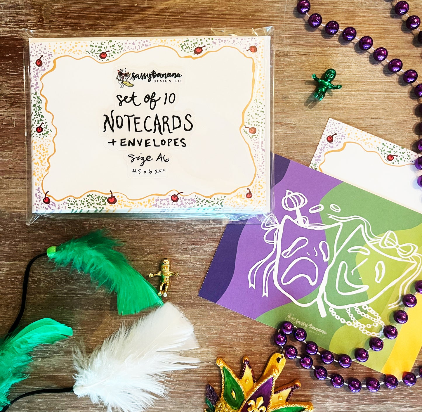 King Cake Mardi Gras Note Card Set of 10