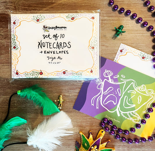 King Cake Mardi Gras Note Card Set of 10